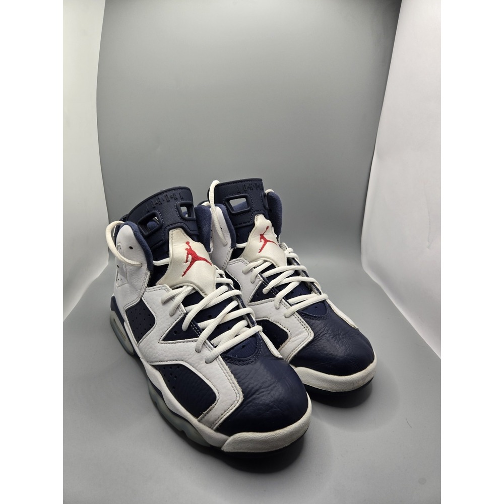 Size 7Y - Nike Air Jordan VI 6 Retro 2012 Olympic White Navy Blue, 384665-130 - Picture 1 of 9